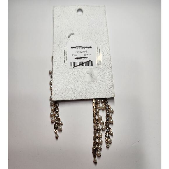 Free People Judy Pearl Ear Chain Cuff Gold Earring Dangle Rhinestone Ear Party - Picture 8 of 11